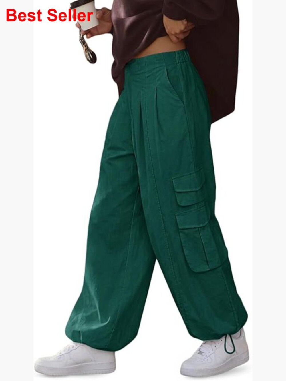Wide Leg Cargo Pants With Elastic Waist And Pockets